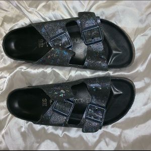 Black sparkly Birkenstocks